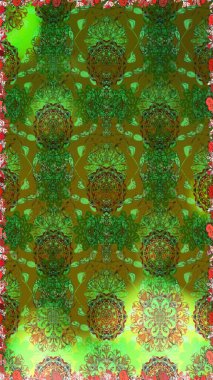 Yeşil renkli çiçekler. Tropik çiçekler. Tişörtsüz arka plan deseni.