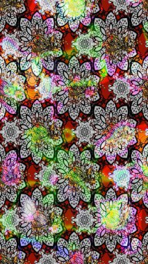 Raster illüstrasyonu. Gri renklerde. Çiçek buketleriyle klasik tarzda eskiz deseni.