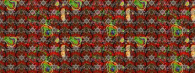 Raster illüstrasyonu. Küçük çiçekteki sevimli çiçek deseni. Çiçekler kırmızı, kahverengi ve gri renklerde.