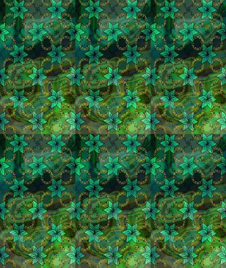 Raster Çiçek İllüstrasyonu güzel tekstil. Yeşil renkli etnik çiçeklerle zarif eskiz deseni.