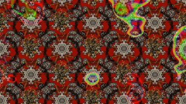 Raster illüstrasyonundaki çiçek desenli çizim. Çiçekler kahverengi, kırmızı ve gri renklerde.