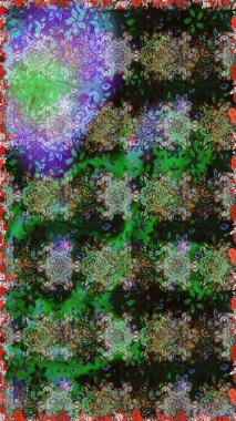 Çiçekler, yaprakları ile halk tarzında Dikişsiz çiçek deseni. Raster Illustration. El çizilmiş.