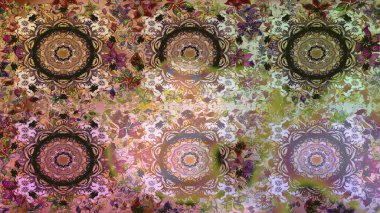 Senin tasarımın için, duvar kağıdı. Kahverengi renklerde altın çiçekli altın desenler. Raster geometrik arka plan. Altın rengi kusursuz illüstrasyon.