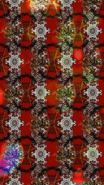 Raster illüstrasyonu. Şirin tekstil tarzında kahverengi, kırmızı ve siyah renkte. Çiçek arkaplan. Çiçek duvar kâğıdı. Renkli çizim deseni.