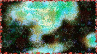 Doodle tarzı. El çizimi dikişsiz sonbahar çiçekleri deseni. Tekstil ve kapak tasarımı için mükemmel. Yeşil ve mavi renkte çiçekler. Renkli yeşil ve mavi pürüzsüz desen.