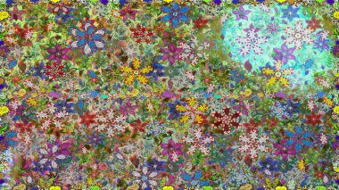 Raster illüstrasyonunda kusursuz çiçek deseni. Yeşil ve nötr renkte çiçekler.