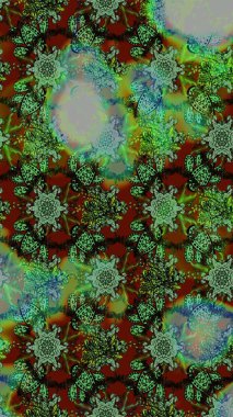 Çiçeksel fantezi tasarımı ve parlak bir arka plan çizimi. Renkli Bahar Teması eskiz kalıbı. Düz Çiçek Elementleri Tasarımı.