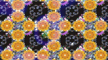 Renkli Yaz Temalı eskiz kalıbı. Raster çiçekli arka plan. Düz Çiçek Elementleri Tasarımı. Yazdır. Güzel kumaş deseni. Güzel çizim şekli..