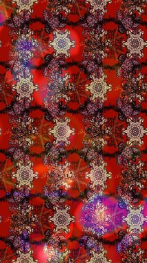 Raster illüstrasyonu. Kırmızı, kahverengi ve siyah renkte çiçekler. El çizimi çiçekli soyut çizim deseni.