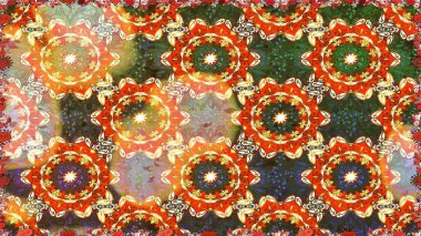 Şam, tasarım için kusursuz desen. Turuncu renklerde, altın elementli, pürüzsüz desen.