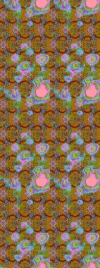 Kahverengi, yeşil ve kırmızı renkte çiçekler. Raster illüstrasyonu. El çizimi çiçekli soyut çizim deseni.