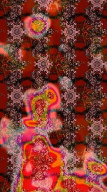 Sevimli çiçek raster deseni. Renkli Bahar Teması eskiz kalıbı. Kahverengi, kırmızı ve pembe renklerde çiçekler. Düz Çiçek Elementleri Tasarımı.