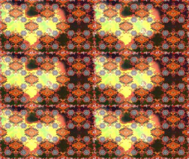 Düz Çiçek Elementleri Tasarım Raster illüstrasyonu. Kahverengi ve turuncu renkli çiçekler. Çiçeksiz desenli arka plan. Renkli Bahar Teması Kusursuz Arkaplan.