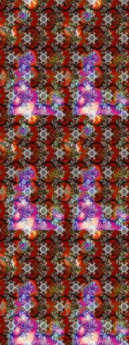 Raster illüstrasyonu. Kahverengi, kırmızı ve gri renklere karalamalar çizilmiş çiçek deseni.