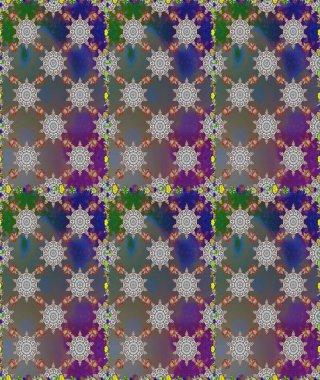 Çiçeksiz desenli arka plan, darbeler, sıçramalar, yaz çiçekleri. Gri ve kahverengi renkli çiçekler. Raster illüstrasyonu.