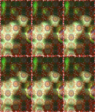 Düz Çiçek Elementleri Tasarımı. Raster illüstrasyonu. Renkli Bahar Temalı Kusursuz Arkaplan. Kahverengi ve yeşil renklerde zarif çiçekleri olan suluboya..