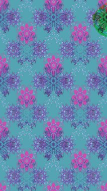 Düz Çiçek Elementleri Tasarımı. Renkli Yaz Temalı eskiz kalıbı. Raster Illustrasyon 'daki Çiçek Deseni' nin son moda çizimi. Mavi renkte çiçekler.