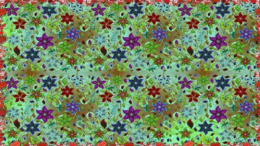 Kusursuz desen. Yeşil ve nötr renklerde. Hint süsü. Raster illüstrasyonu. Renkli süs kenarı. Çiçek duvar kağıdı.