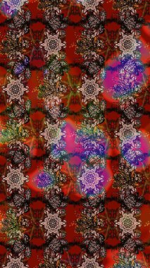 Kahverengi, kırmızı ve siyah renkte çiçekler. Raster illüstrasyonunda çiçek deseni çizimi.