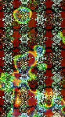 Düz Çiçek Elementleri Tasarımı. Renkli Bahar Teması eskiz kalıbı. Sevimli çiçek raster deseni. Yeşil, kahverengi ve kırmızı renkte çiçekler.