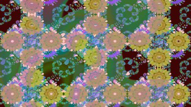 Çiçekli eskiz arkaplanı. Çocuk stili. Renkli Bahar Teması eskiz kalıbı. Düz Çiçek Elementleri Tasarımı.