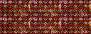 Çiçek buketleriyle klasik bir eskiz şekli. Kahverengi, kırmızı ve siyah renklerde. Raster illüstrasyonu.