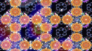 Raster illüstrasyonu. El çizimi çiçekli soyut çizim kalıbı. Siyah renkte çiçekler.