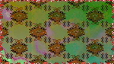 Modern stil dokusu. Çiçek desenli raster, yeşil ve kahverengi çizgi grafik deseni soyut raster arkaplan.