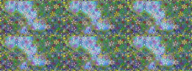 Eskiz stili yeşil ve mavi renkler. Raster illüstrasyonu. Raster illüstrasyonu. Şirin karalama çiçekleri olan kusursuz çiçek desenleri. El yapımı çiçek ve bitki koleksiyonu.