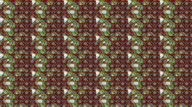 Kahverengi, gri ve kırmızı renklerde Asya tekstili. Çiçek desenli çizim. Raster illüstrasyonu.