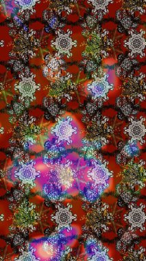 Raster illüstrasyonundaki çiçek desenli çizim. Suluboya tarzında kahverengi, gri ve kırmızı renkte çiçekler.