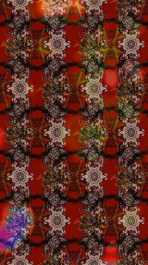 Raster illüstrasyonu. Çiçek arkaplan. Şirin tekstil tarzında kahverengi, kırmızı ve siyah renkte. Çiçek duvar kâğıdı. Renkli çizim deseni.