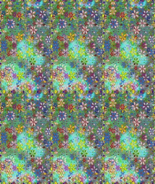 Raster Illustrasyon 'da moda olmayan çiçek deseni. Düz Çiçek Elementleri Tasarımı. Yeşil ve mavi renkte çiçekler. Renkli Yaz Temalı Kusursuz Arkaplan.