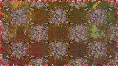 Renkli Bahar Temalı Kusursuz Arkaplan. Kahverengi ve bej renkli çiçekler. Düz Çiçek Elementleri Tasarımı. Sevimli çiçek raster deseni.