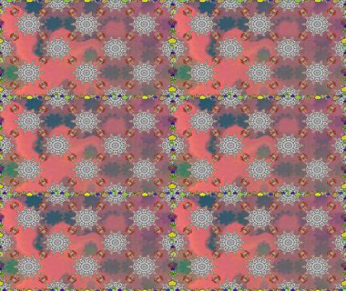 Pembe ve gri renklerde bahar çiçekleri. Raster illüstrasyonu. Çiçek ve yapraklı karalama şeklinde Raster çiçek deseni.