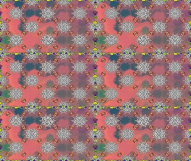 Pembe ve gri renklerde bahar çiçekleri. Raster illüstrasyonu. Çiçek ve yapraklı karalama şeklinde Raster çiçek deseni.