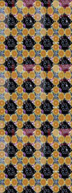 Raster illüstrasyonundaki çiçek desenli çizim. Raster illüstrasyonu. Güzel kumaş deseni. Siyah renklerde.