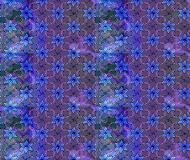 El çizimi. Çiçekli eskiz deseni. Suluboya çizimi. Mor renkte çiçekler.