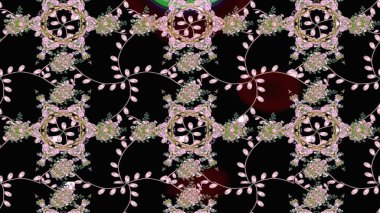 Parlak renkli çiçekleri ve siyah, nötr ve kahverengi renkte yaprakları olan harika bir çiçek deseni. Moda baskıları için zarif bir şablon. Halk tarzı. Modern çiçek arkaplanı.