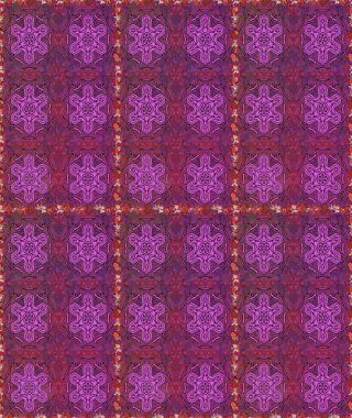 Renkli Bahar Temalı Kusursuz Arkaplan. Düz Çiçek Elementleri Tasarımı. Mor ve mor renkli çiçekler. Raster illüstrasyonunda kusursuz çiçek deseni.