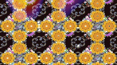Tekstil için suluboya eskiz deseni. El çizimi çiçek çizimi deseni (fayans). Şirin çiçekli, desenli, sarı renkli çizim deseni.