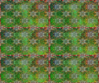 Raster illüstrasyonunda kusursuz çiçek deseni. Renkli Bahar Temalı Kusursuz Arkaplan. Düz Çiçek Elementleri Tasarımı. Yeşil ve kahverengi renkte çiçekler.