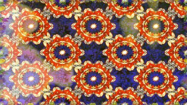 Klasik raster şablonu. Turuncu ve altın desenli. Tekrarlayan ögelerle kusursuz soyut arkaplan.