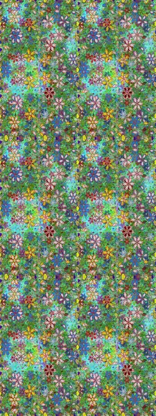 Raster illüstrasyonu. Moda baskısı, albüm, ambalaj kağıdı ve duvar kağıdı için zarif dekoratif süslemeler. Küçük çiçekli basit, dikişsiz desen. Yeşil ve mavi renkte şirin çiçekler..