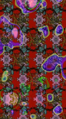 Güzel kumaş deseni. Raster suluboya çiçek deseni, narin çiçekler, kırmızı, kahverengi ve yeşil çiçekler, tebrik kartı şablonu.