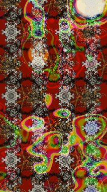 Kırmızı, kahverengi ve gri renkler. Yaz çiçekleri teması. El çizimi, soyut ve süslü elementler. Klasik çiçekler. Suluboya resim taklit Raster illüstrasyonu.