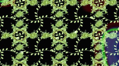 Siyah, yeşil ve nötr renklerde çiçekler. Raster illüstrasyonunda çiçek deseni çizimi.