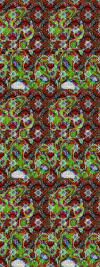 Düz Çiçek Elementleri Tasarımı. Çiçek desenli çizim. Renkli Bahar Teması eskiz kalıbı. Raster illüstrasyonu. Asya tekstil tarzında. Yeşil, kahverengi ve kırmızı renkte çiçekler.