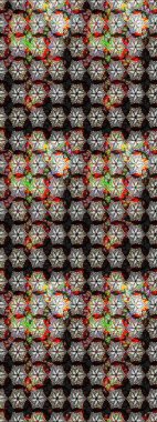 Yumuşak, bahar çiçekleri siyah renklerde. Raster deseni. Patlayan çiçekler soyut olarak yerleştirilmiş. Raster illüstrasyonu.