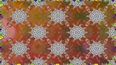 Düz Çiçek Elementleri Tasarımı. Renkli Bahar Temalı Kusursuz Arkaplan. Raster illüstrasyonunda kusursuz çiçek deseni. Kahverengi ve gri renkte çiçekler.